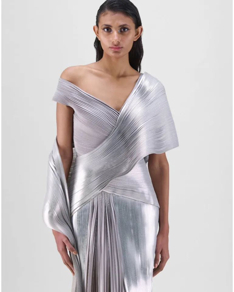 Steel Strata Micro Pleated Sari Set