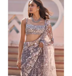 Stone Grey Multi-Coloured Floral Sari