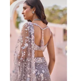 Stone Grey Multi-Coloured Floral Sari