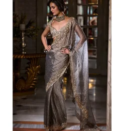 Stone Grey Tissue Organza Sari