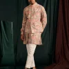 Stone Versailles Cotton Linen Kurta With Cream Pajama Set