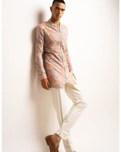 Stone Versailles Cotton Linen Zipper Kurta Pyjama Set