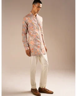 Stone Versailles Cotton Linen Zipper Kurta Pyjama Set