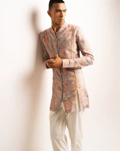 Stone Versailles Cotton Linen Zipper Kurta Pyjama Set