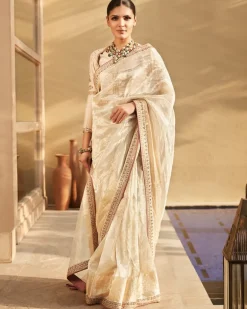 Suchcha Ekru Old Banaras Wrinkled Tissue Sari