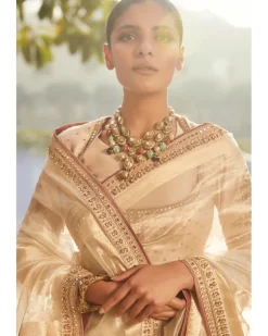 Suchcha Ekru Old Banaras Wrinkled Tissue Sari
