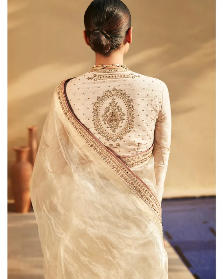 Suchcha Ekru Old Banaras Wrinkled Tissue Sari