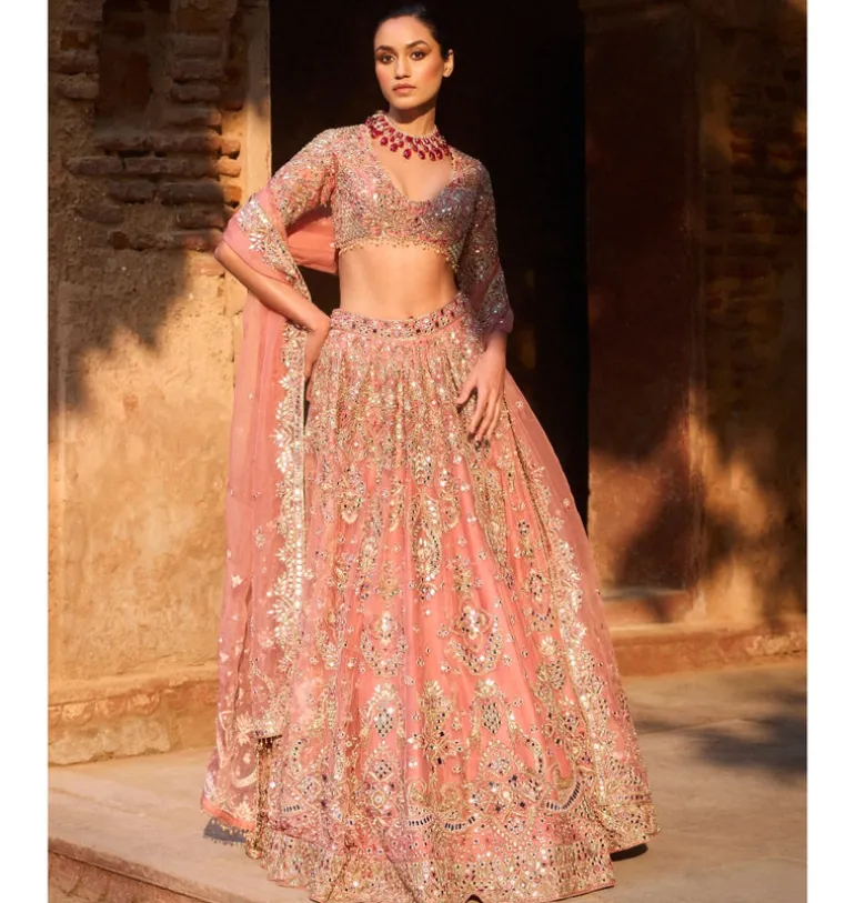 Sun Kissed Coral Organza Lehenga Set