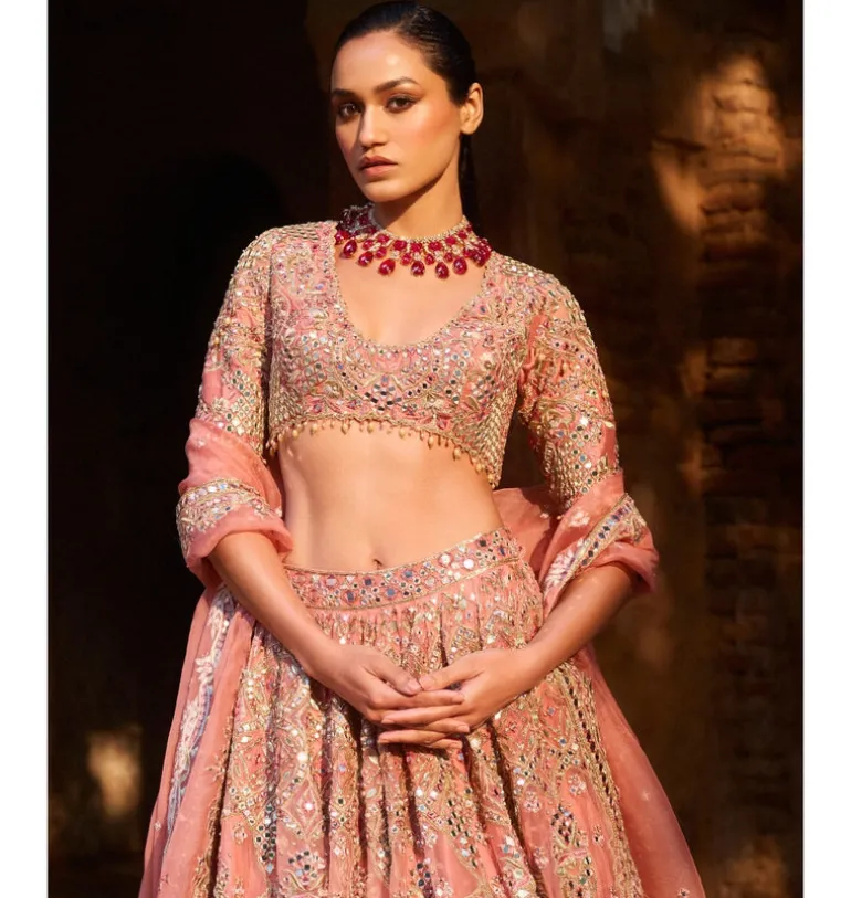 Sun Kissed Coral Organza Lehenga Set