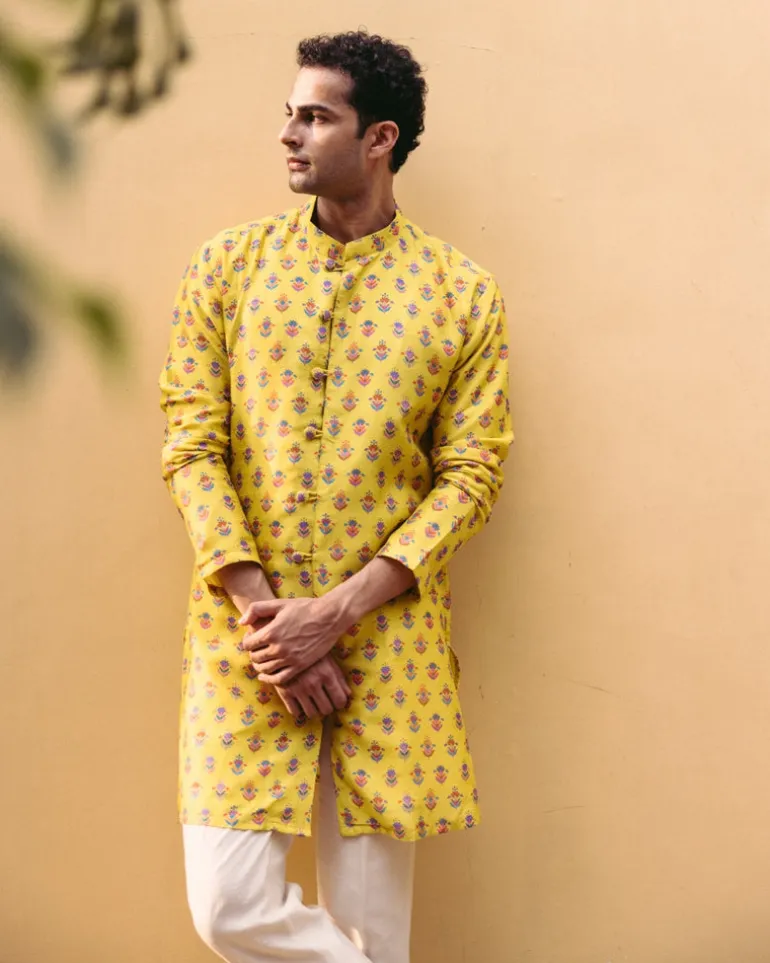 Sunshine Yellow Printed Button Down Kurta Set