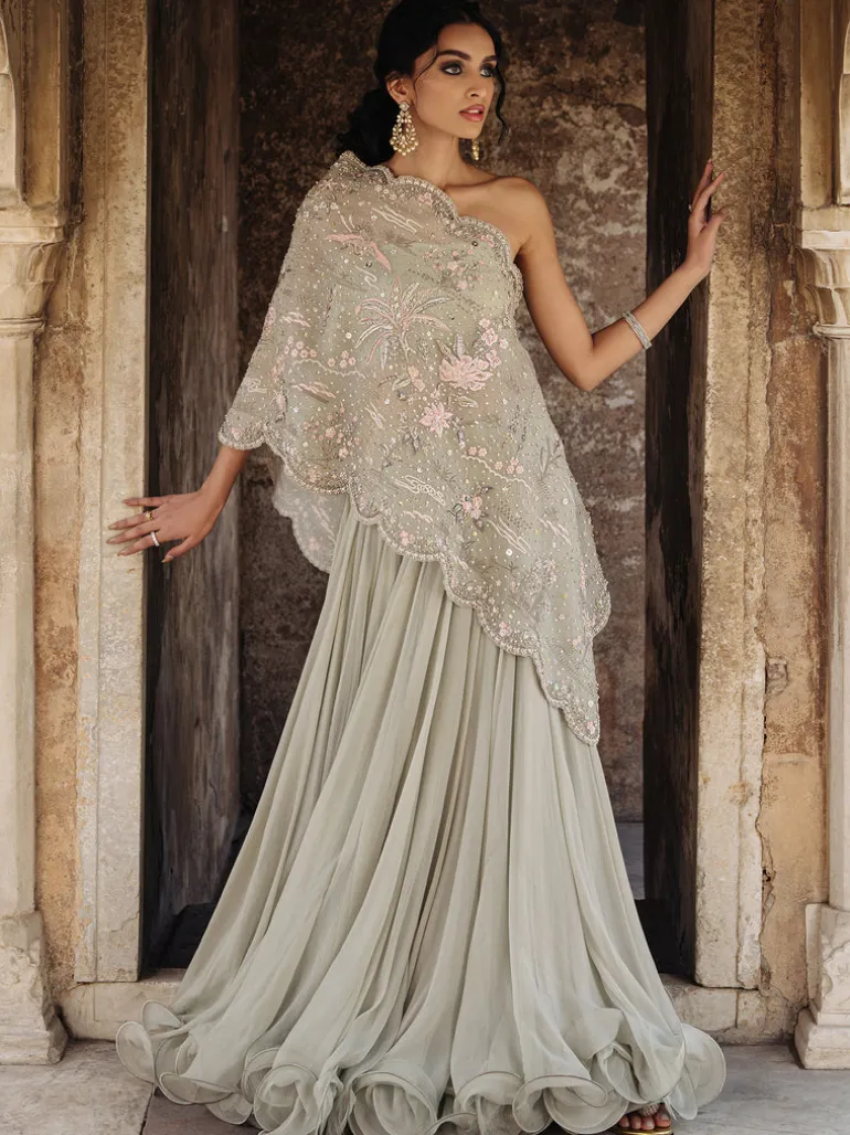 Swirly Wrap Stole Bandeau Lehenga Set