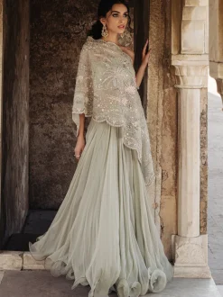 Swirly Wrap Stole Bandeau Lehenga Set