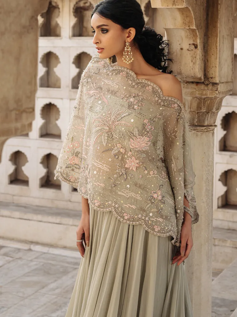 Swirly Wrap Stole Bandeau Lehenga Set