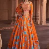 Tangerine Floral Print & Highlighted Lehenga Set