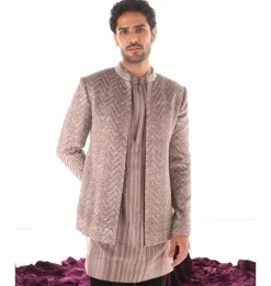Taupe Chevron Bandhgala