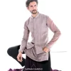 Taupe Cutdana Lines Nehru Jacket Set
