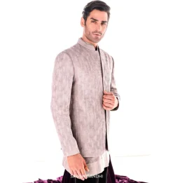 Taupe Ruched Bandhgala