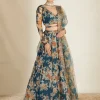 Teal Blue Chiffon Floral Lehenga Set