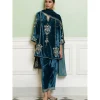 Teal Blue Embroidered Velvet Short Kalidar Kurta Set