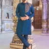 Teal Blue One Side Embroidered Kurta Set