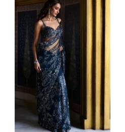 Teal Blue Sequin Sari