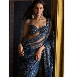 Teal Blue Sequin Sari