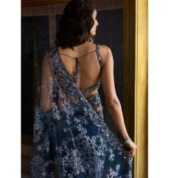 Teal Blue Sequin Sari