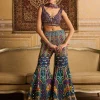 Teal Embroidered Blouse And Gharara Set