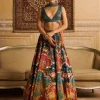 Teal Embroidered Blouse And Lehenga Set