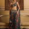 Teal Embroidered Blouse And Pleated Pants