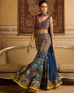 Teal Embroidered Blouse And Gharara Set