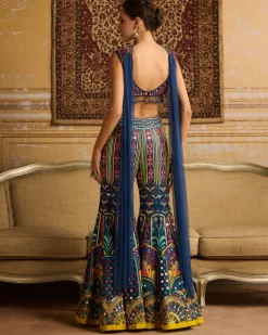 Teal Embroidered Blouse And Gharara Set