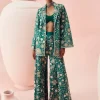Teal Green Embroidered Jacket And Pants Set