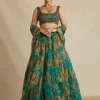 Teal Green Floral Lehenga Set