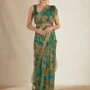 Teal Green Floral Sari Set