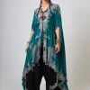 Teal Hand Embroidered Closed Dupatta & Black Drape Pants Set
