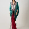 Teal Hand Embroidered Long Kite With Burgundy Gharara Set