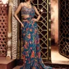 Teal Highlighted Blouse And Sari Set