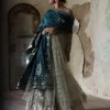 Teal Katan With Aqua Embroidered Lehenga Set