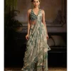 Teal Leaf Highlighted Skirt Sari Set