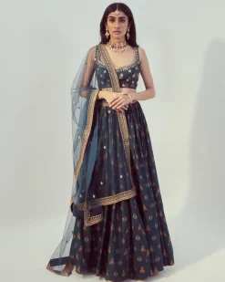 Teal Printed Lehenga Set