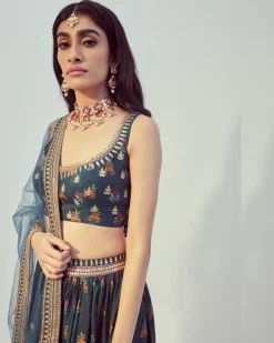 Teal Printed Lehenga Set