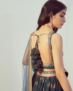 Teal Printed Lehenga Set