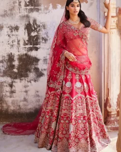 Thalia Red Raw Silk Bridal Lehenga