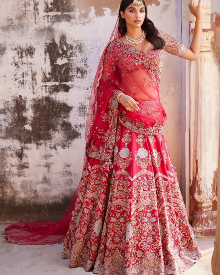 Thalia Red Raw Silk Bridal Lehenga