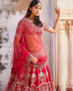 Thalia Red Raw Silk Bridal Lehenga