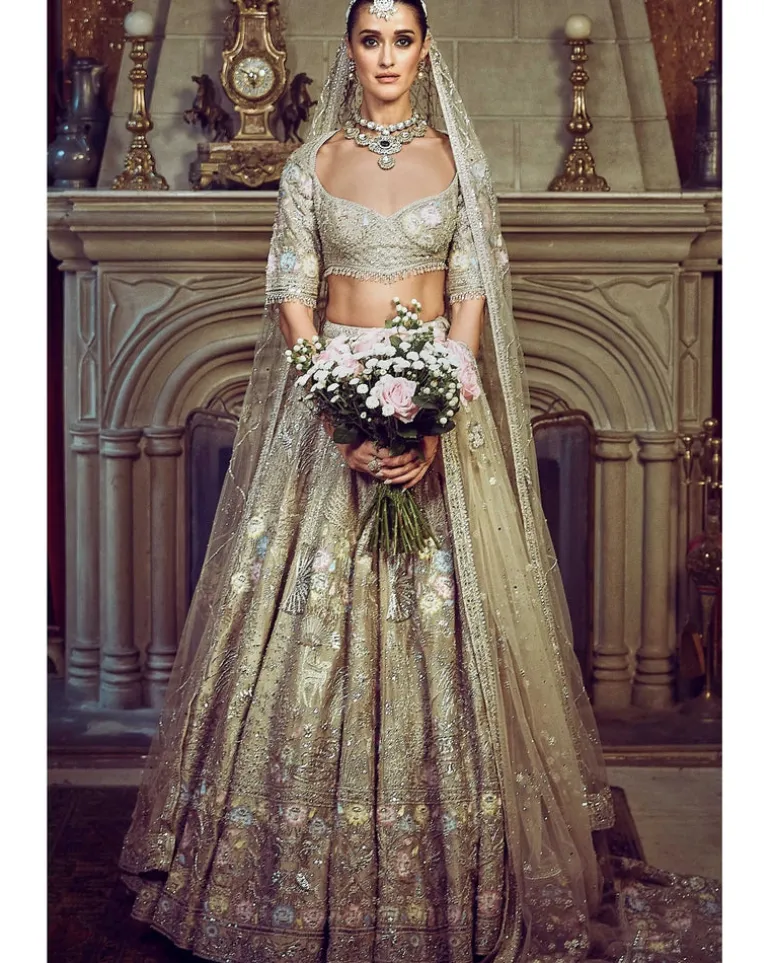 The Autumn Antelope Aged Gold Lehenga Set