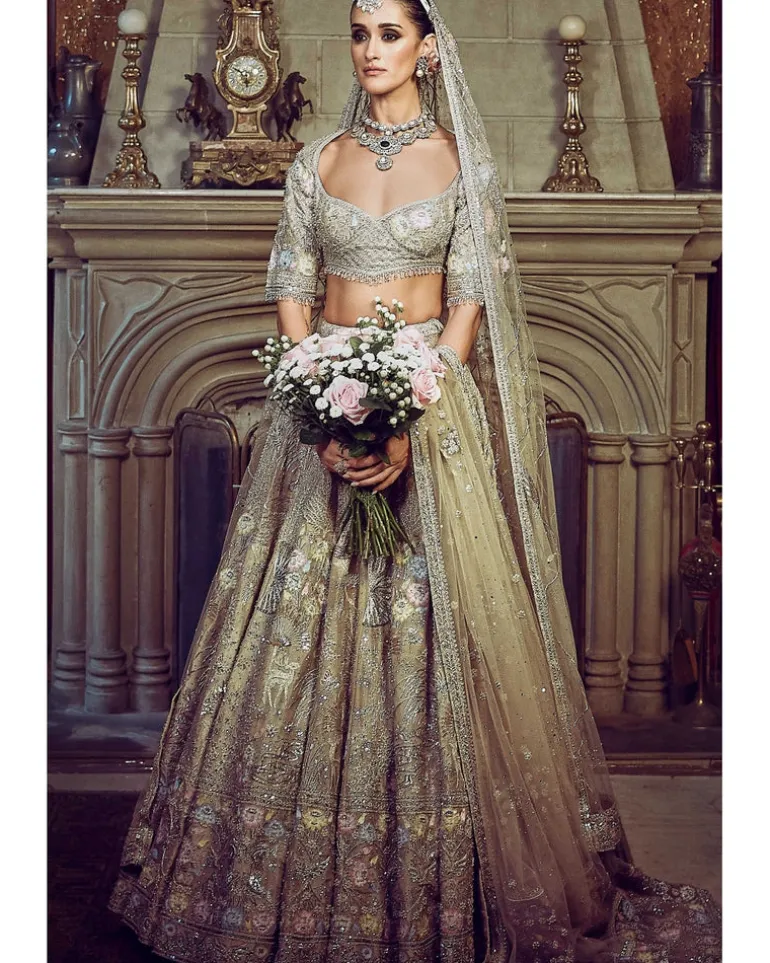The Autumn Antelope Aged Gold Lehenga Set