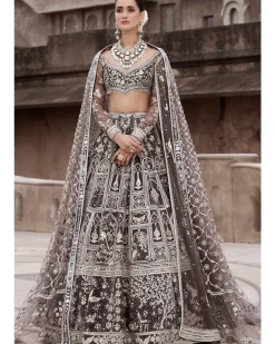 The British Charcoal Wild Masai Lehenga Set