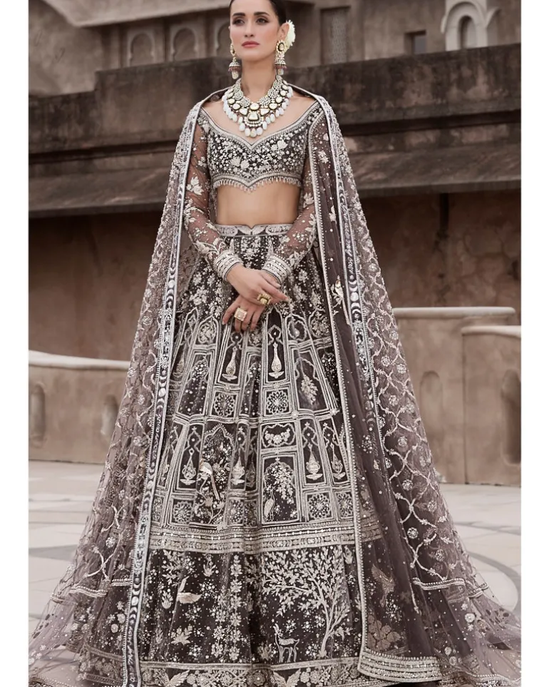 The British Charcoal Wild Masai Lehenga Set